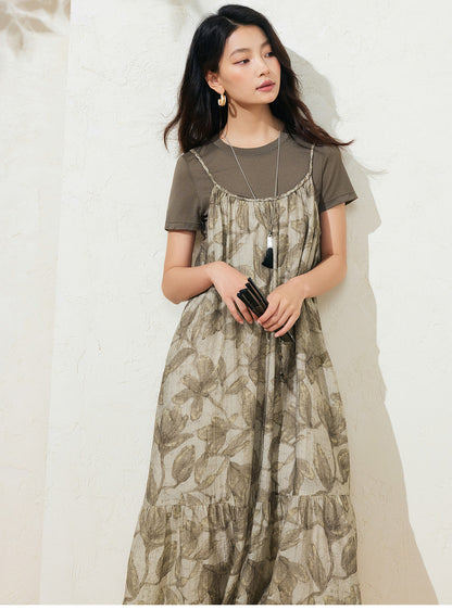 Sushe French Tencel Bubble Crinkled Slip Dress Acetate Short Sleeve T-Shirt -GWEN