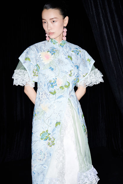 M essential Mackay designer Jiyi embroidery silk hand-dyed embroidered maxi dress - BAM.