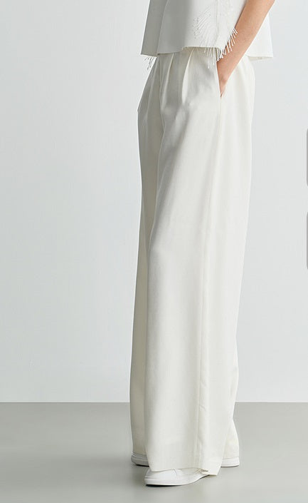 COMME MOI Lu Yan designer new women's triacetate white wide-leg pants - PROUD.
