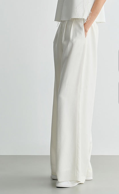 COMME MOI Lu Yan designer new women's triacetate white wide-leg pants - PROUD.