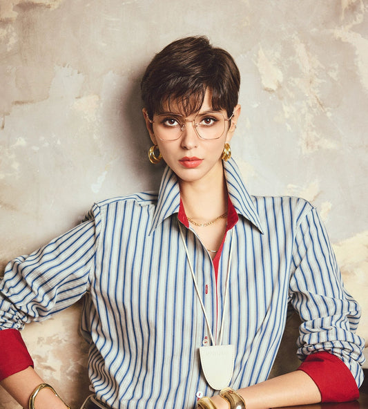 ANNASPEAK cotton up-and-down loose slimming striped long-sleeved long shirt-KILO.