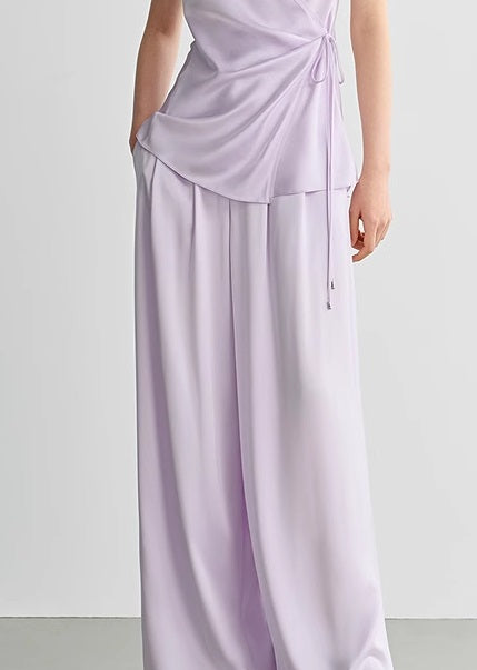 COMME MOI Lv Yan designer summer women's purple double-faced satin straight pants - HARTLEY.