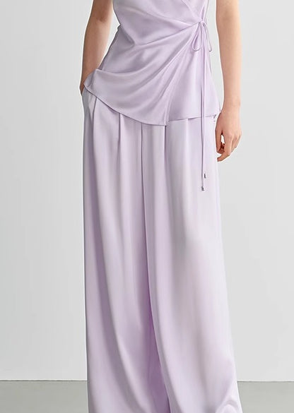 COMME MOI Lv Yan designer summer women's purple double-faced satin straight pants - HARTLEY.