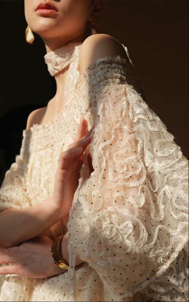 LE VENT&TES AILES Luxury One-Shoulder Dress with Heavy-Duty Lace Jacquard Detailing - ZORA