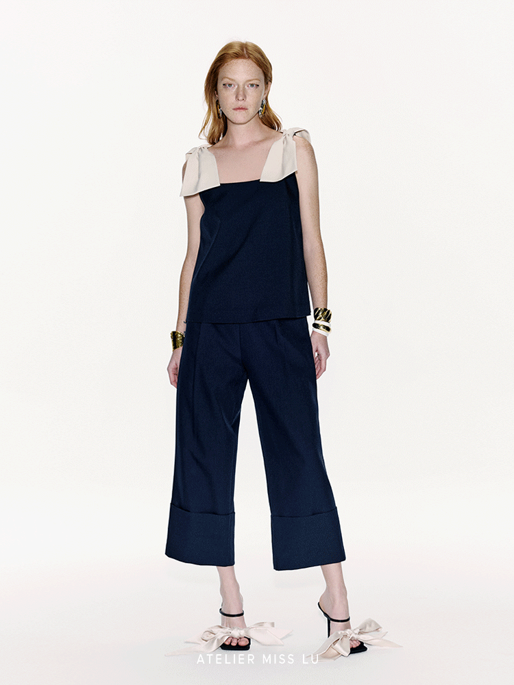ATELIER MISS LU Contrasting Styling Ribbon A-Line Top -JACK.