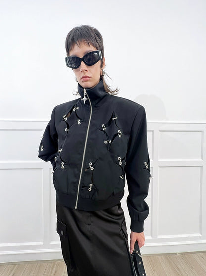 ANNAKIKI acetate wool four-pointed star metal ring jacket-YAXUAN
