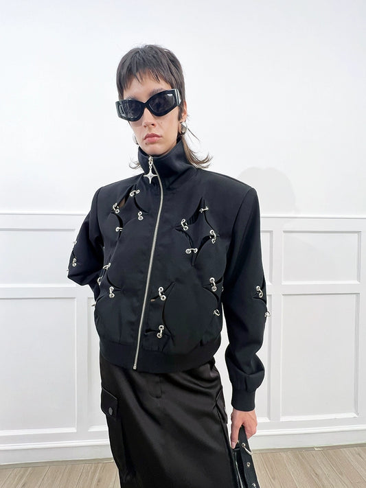 ANNAKIKI acetate wool four-pointed star metal ring jacket-YAXUAN