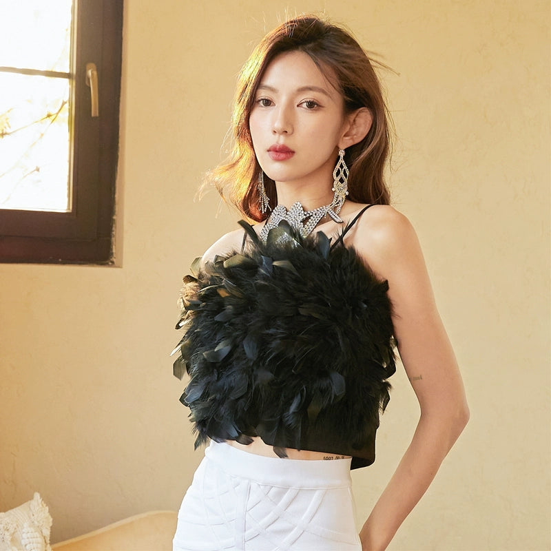 DOLLY Elegant Black/White Sleeveless Suspender Short Chic Vest-CASA