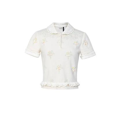 FAME Beaded Print Knitted Short-Sleeved Top - GERRIT