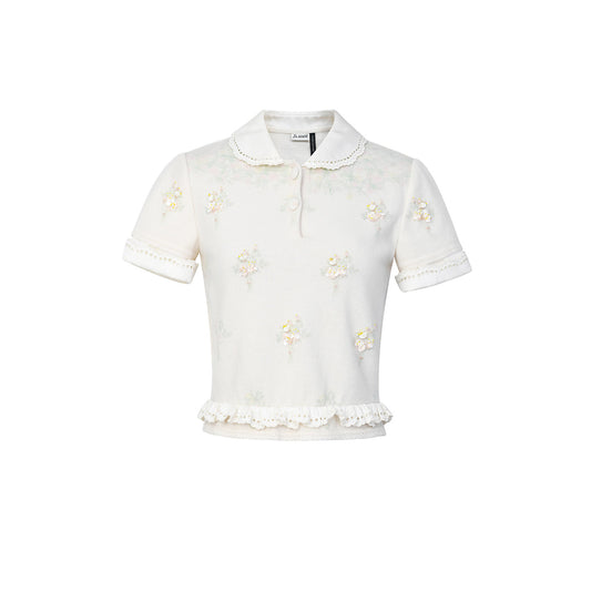 FAME Beaded Print Knitted Short-Sleeved Top - GERRIT