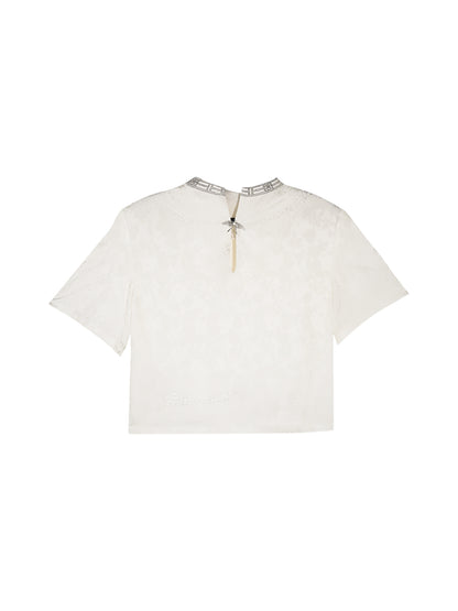 HECO Chinese Flower Embossed Disc Buckle Short Sleeve T-Shirt - BOND.