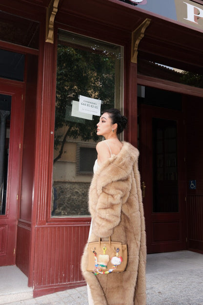 MEI SANGUAN Agate yellow long eco-friendly mink fur coat - PENNY