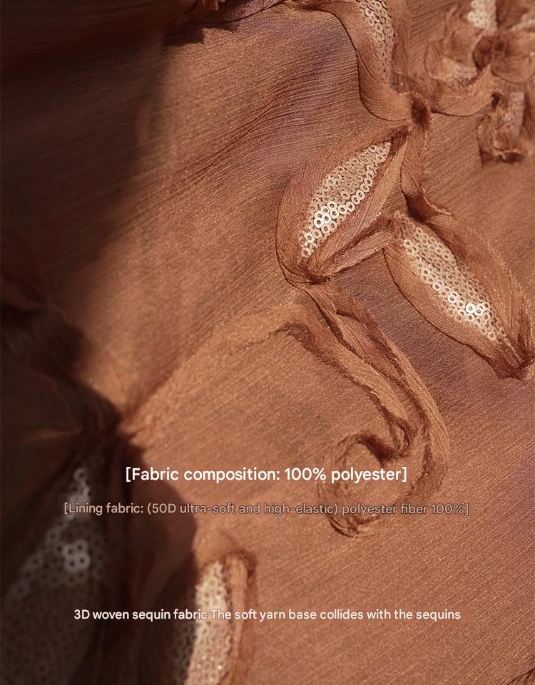 LE VENT&TES AILES Luxury French Disc Embroidered Sequin 3d Vintage brown Dress - LINA