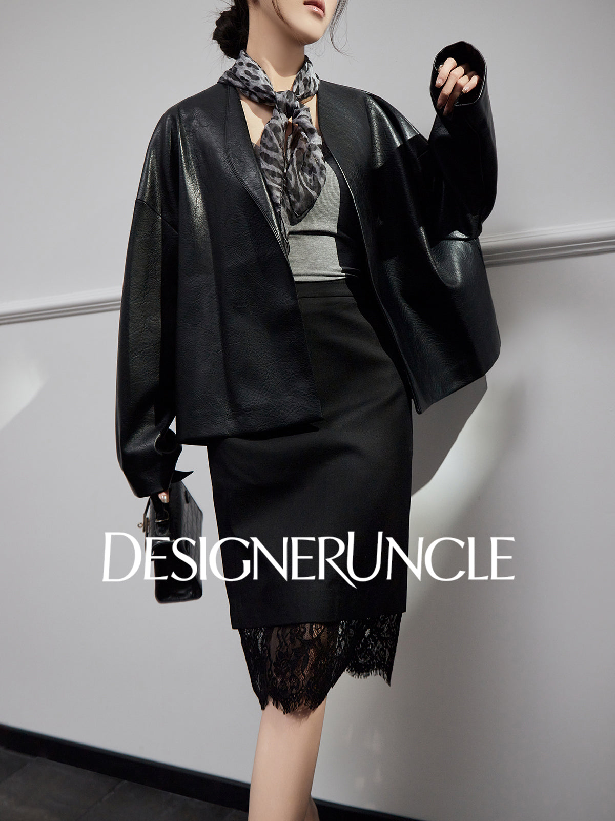 DGU High-end black leather silhouette niche sense commuting high-end style dress - Claude.