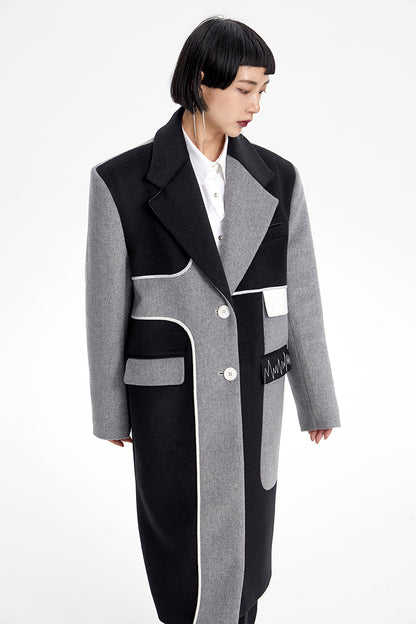 TINY IN Asymmetric black and gray wool women's coat- TRAIL