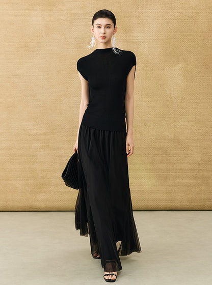 HECO Chinese comfortable neck sleeveless knitted T-shirt - QUEEN.