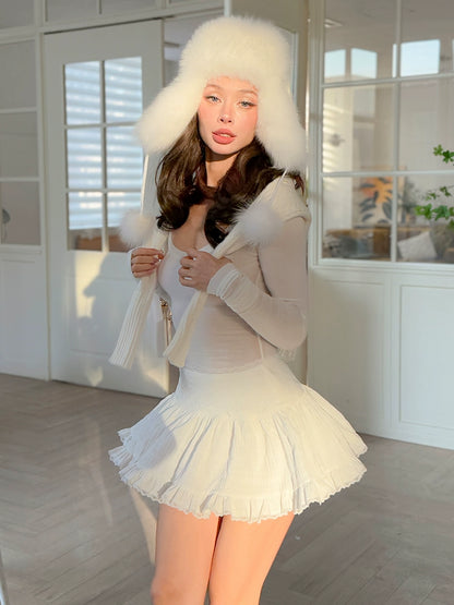 Le Palais Vintage white low-rise skirt-TEE.