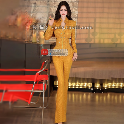 VJE Capable Jacket High-waisted Micro Flared Pants Two-Piece Set-HONG.