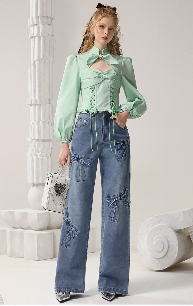 CHECOCRE  Elegant Stubble Girl Commuter green crop Shirt - MARVIN