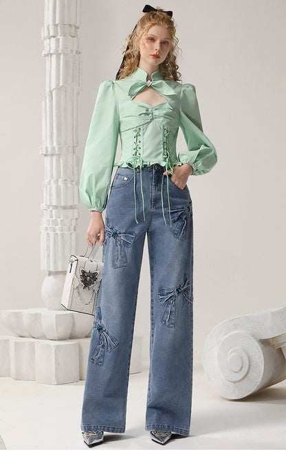 CHECOCRE  Elegant Stubble Girl Commuter green crop Shirt - MARVIN