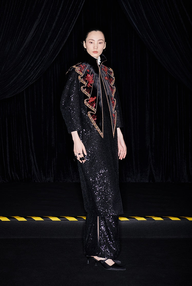 M essential Mackay designer  silk velvet two-dimensional fish algae curtain beaded collar - BEAUTY.