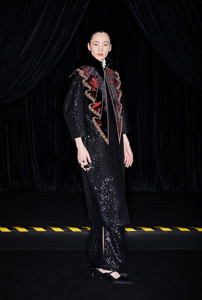 M essential Mackay designer  silk velvet two-dimensional fish algae curtain beaded collar - BEAUTY.