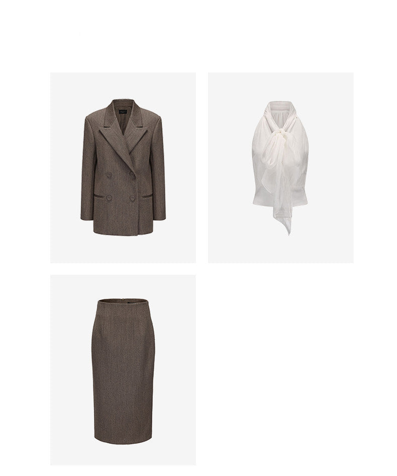 AtelierMissLu Fall/Winter Sheep wool high-waisted straight skirt - ANGEL.