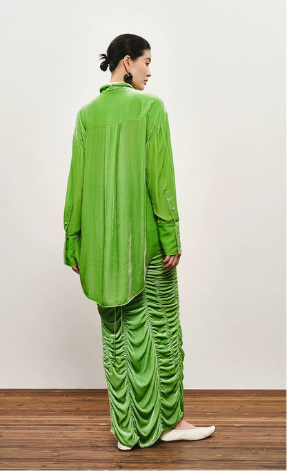 ZHUCHONGYUN mulberry silk suede green shirt-KILLUA.