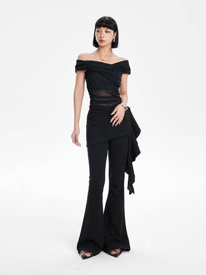 TINY IN short sleeve irregular slim mesh top -ASH