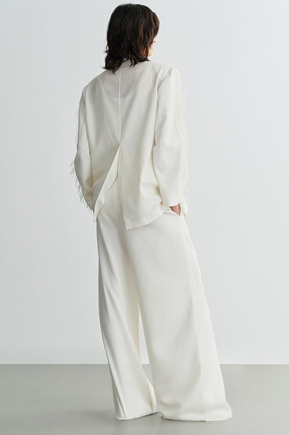 COMME MOI Lu Yan designer new women's triacetate white wide-leg pants - PROUD.