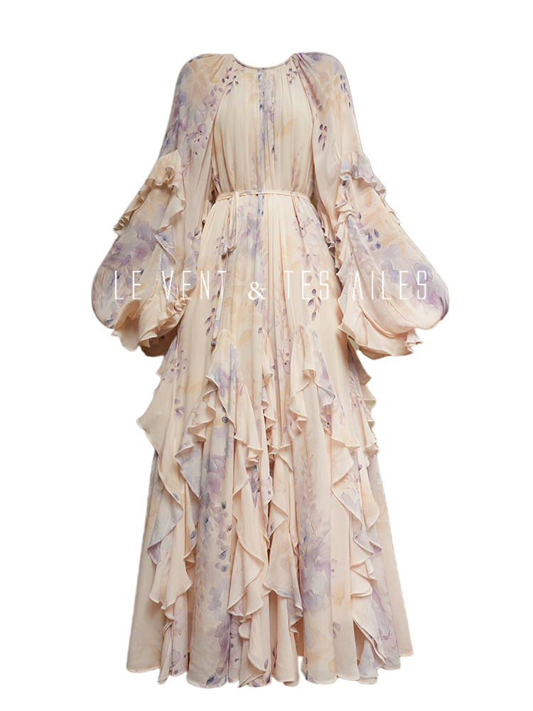 LE VENT&TES AILES floral print silk resort summer vacation maxi dress-GWEN