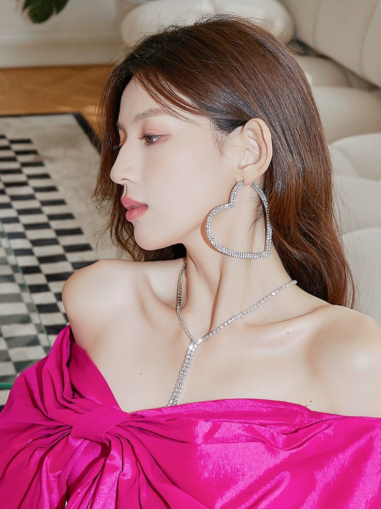 DOLLY Luxury Big Heart Full Diamond American Style Chic Earrings-LUNA