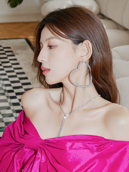 DOLLY Luxury Big Heart Full Diamond American Style Chic Earrings-LUNA