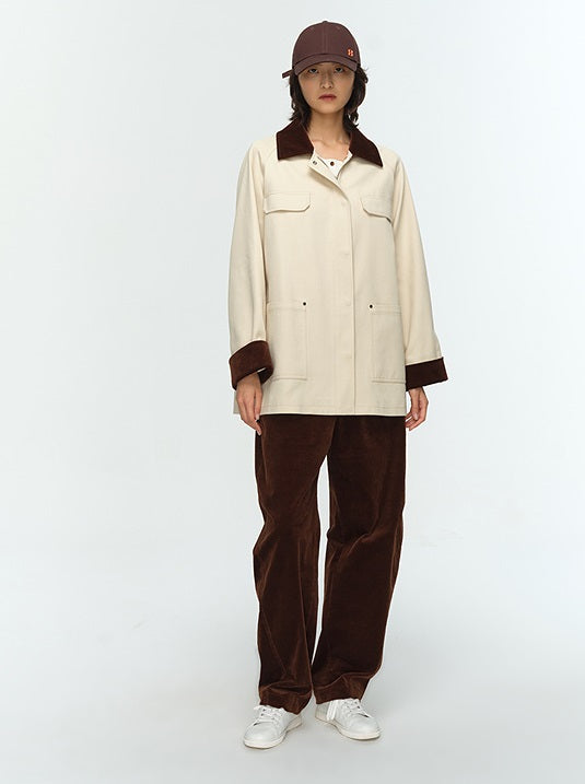 COMME MOI Lu Yan designer new women's contrasting corduroy cargo jacket - MIGHTY.
