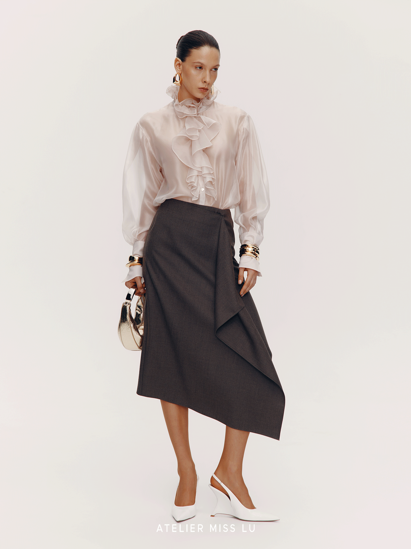 ATELIER MISS LU [Fiddler Poet] Irregular Vertical Sheep Wool Blend Skirt -  GLORY.