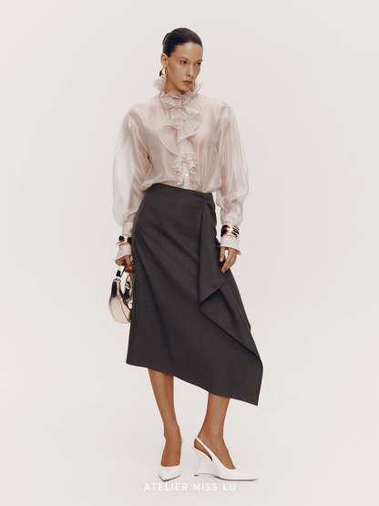 ATELIER MISS LU [Fiddler Poet] Irregular Vertical Sheep Wool Blend Skirt -  GLORY.