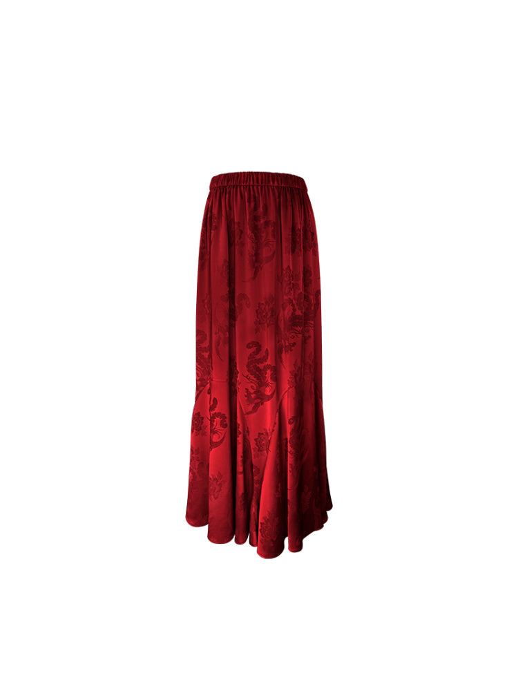 HECO Chinese Style Acetate Jacquard Elasticated High-waisted Fishtail Skirt - BETH.