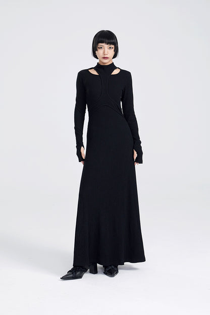 TINYIN slim swing maxi knit dress with cut-out stitching -KOKO