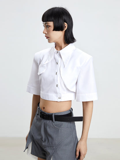TINY IN white irregular short sleeve women's crop top -TAMI