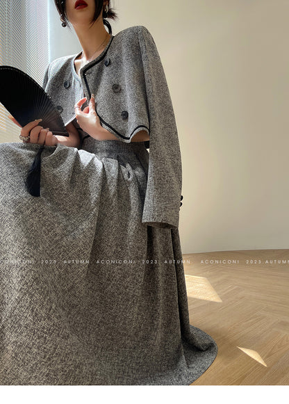 Aconiconi High End Gray V-Neck Sleeveless Hound Sooth Cocktail Dress- Kawashima Girl