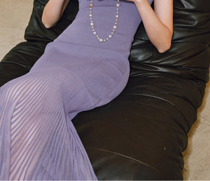 WANGXO | High-Quality Linen Tulle Temperament Suspender Fishtail Dress-LÉYA.