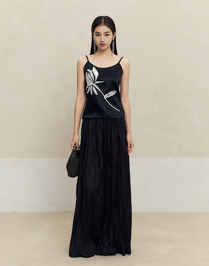 HECO 100% acetate rose embroidered black white camisole - faith.