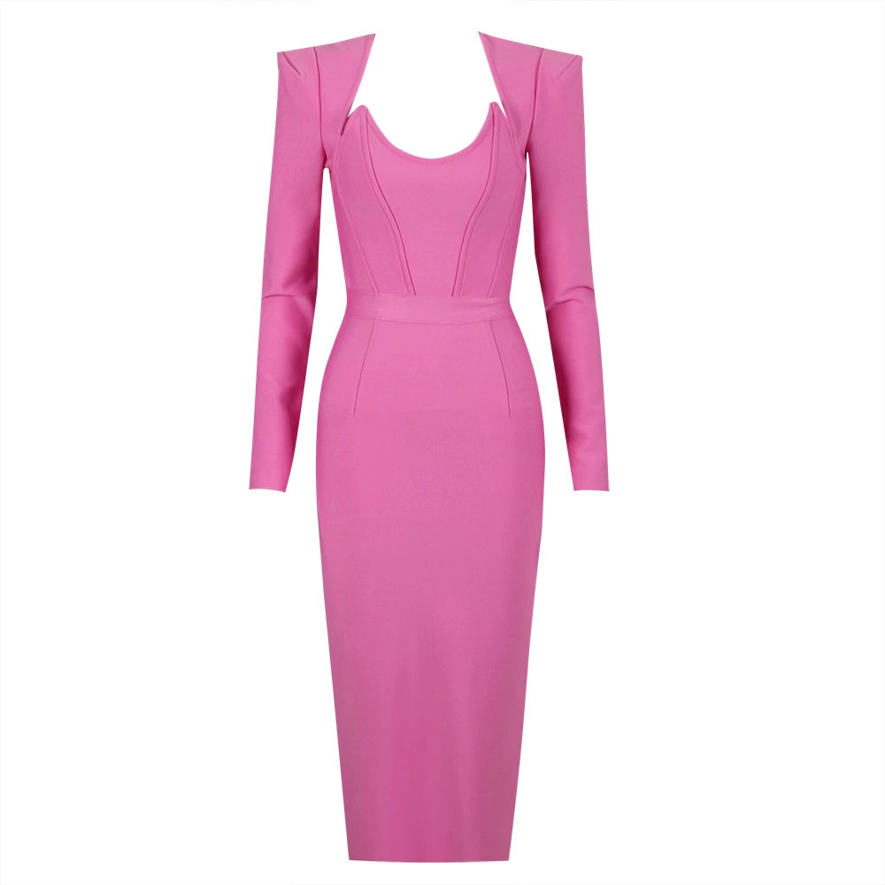 DOLLY Luxury Retro Style Square Collar Long Sleeve Slim Fit Dinner Dress-CAHTIE