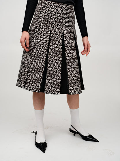 SERRER Black and white jacquard patchwork design pleated skirt - OLIVIA.
