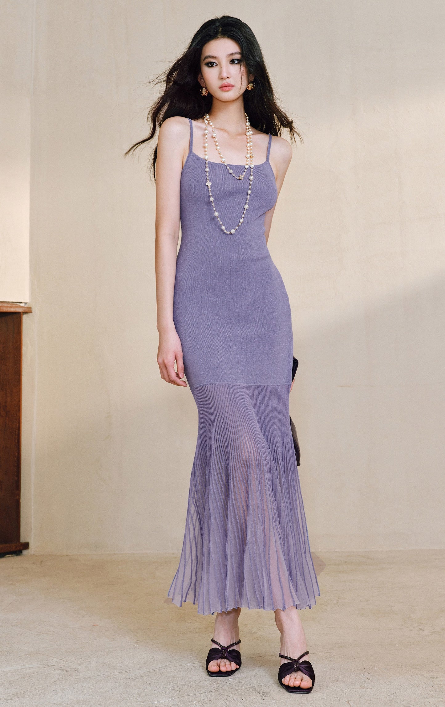 WANGXO | High-Quality Linen Tulle Temperament Suspender Fishtail Dress-LÉYA.