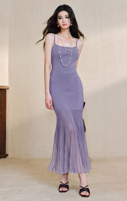 WANGXO | High-Quality Linen Tulle Temperament Suspender Fishtail Dress-LÉYA.