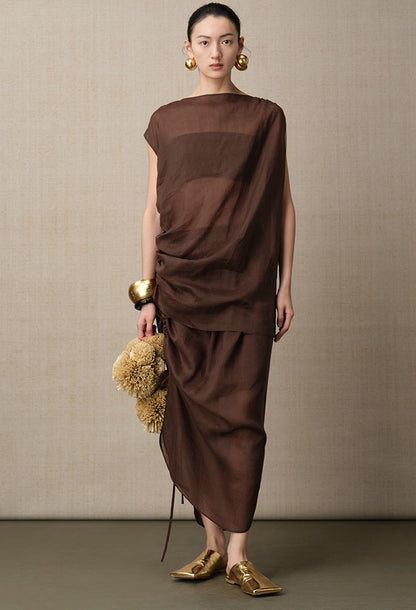 ZHUCHONGYUN ramie transparent and light texture pleated simple long skirt--MARIE.