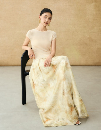 HECO Chinese elastic waist tie-dye printed skirt - BLESS.