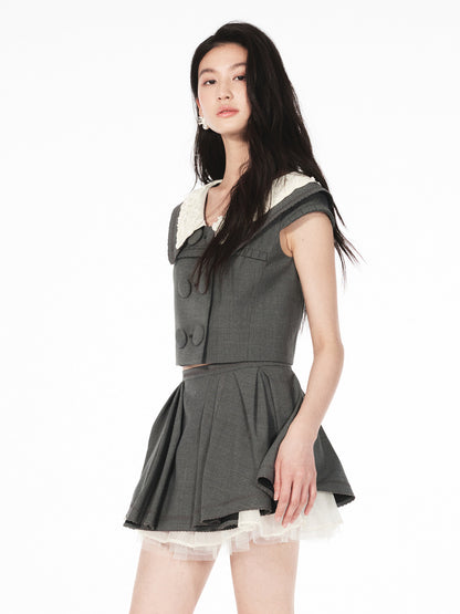 FAME embroidered beaded contrast patchwork French top - JAYDEN