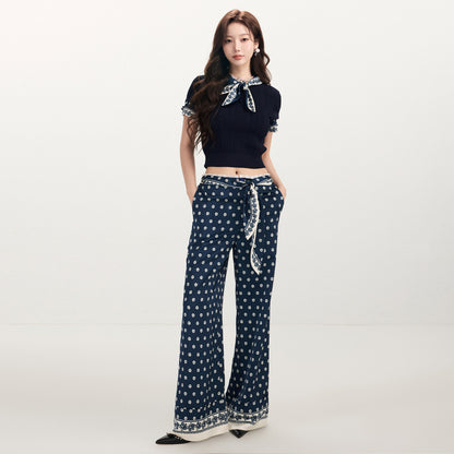 FAME Printed Silk Scarf Pants Straight Loose Wide-leg Slacks